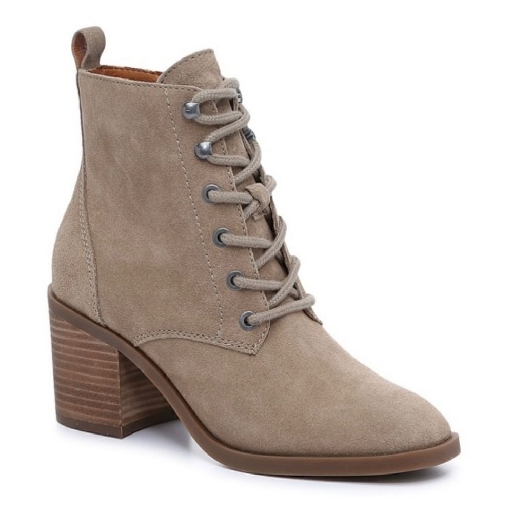 Lucky Brand Wadil Stone Taupe Suede Leather Lace-up Combat Ankle Boots Booties 9
